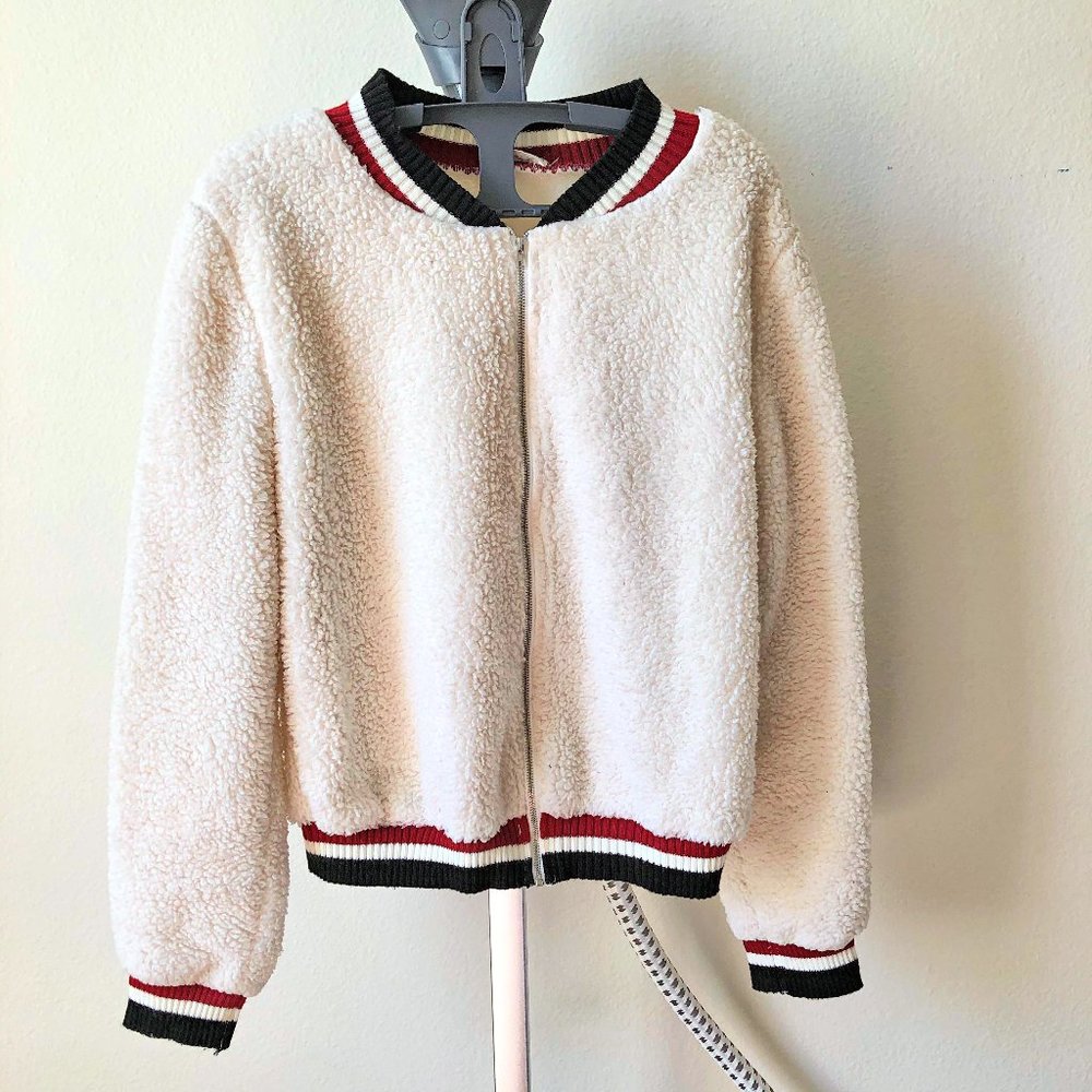 BEAR DANCE Fluffy Varsity Style Jacket